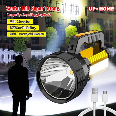 UPHOME Senter LED Super Terang Jarak Jauh 3 Mode Senter Camping Jumbo