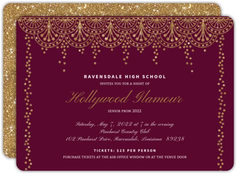 Hollywood Themed Prom Invitations | PurpleTrail