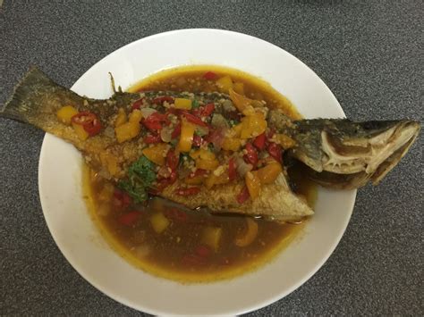 Whole Deep Fried Fish With 3 Flavored Sauce Malaysian Recipe 500gm