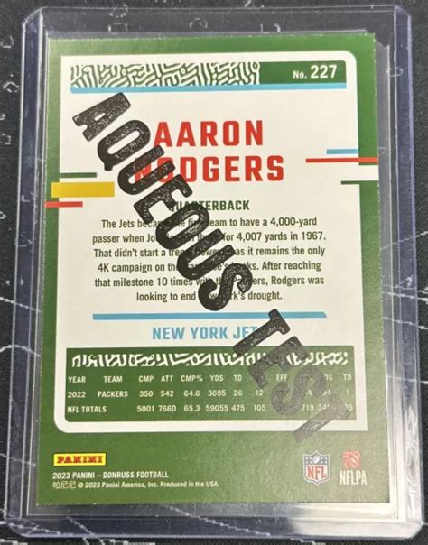 Panini Donruss Aaron Rodgers Variante De Test Aqueux Jets De New