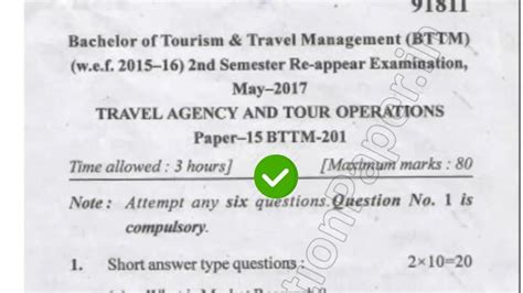 2017 Mdu Bttm 2nd Sem Reappear Travel Agency And Tour Operations Question Paper Youtube