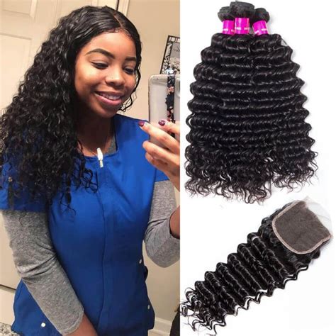 Deep Wave Bundles With Closure Evan Hair A Grade Human Hair