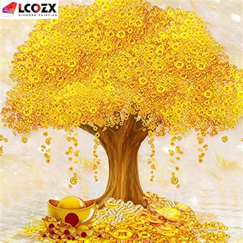 1pc Tree Faux Diamond Painting Golden Money Tree Diy Artificial