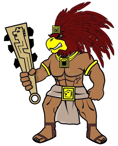 Muscle Mexican Eagle Warrior Aztec Character Cartoon Illustration Stock