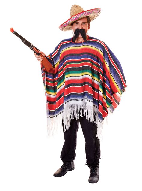 Mens Mexican Poncho Costume Hispanic Wild West Cowboy Bandit Fancy ...