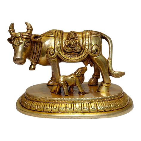 Buy Aargkraft Brass Golden Kamdhenu Cow With Calf Vastu Gau Mata Idol