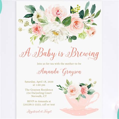 Tea Party Baby Shower Invitation Template Baby Shower Tea Etsy