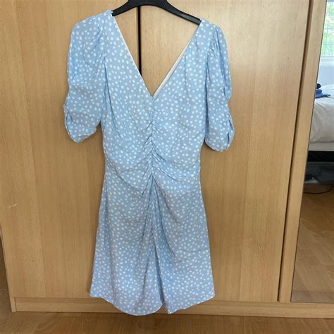 Zara Light Blue And White Polka Dot Dress Size S Depop