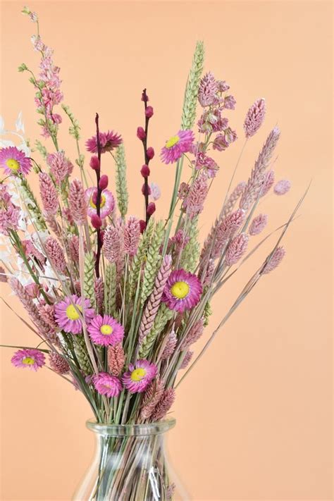 Droogbloemen Met Vaas Boeket Cm Roze Mix Natuurlijk Bloemen Bol