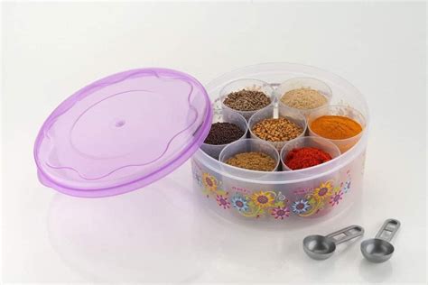 Trasparent Plastic Round Spice Box Masala Dabba For Masala Storage At