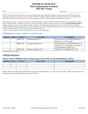 Fillable Online Geology Minor Requirements Worksheet Fax Email Print