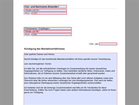 K Ndigung Steuerberater Vorlage Pdf Kostenlose Vordrucke