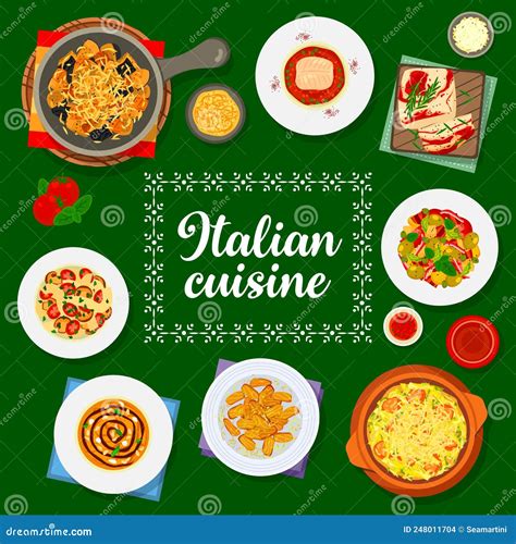 Italian Food Menu Cover Italy Cuisine Dish Meals Stock Vector