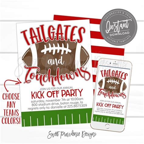 Football Tailgate Kick Off Party Invitation Editable Football Party