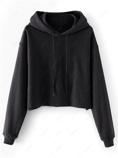 Cropped Drop Shoulder Pullover Hoodie In Black Zaful 2024