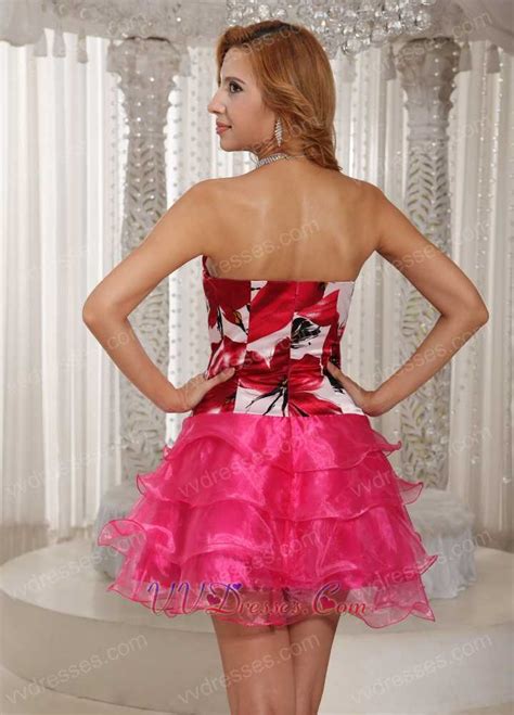 Hot Pink Multilayered Mini Length Summer Homecoming Dress