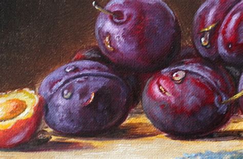 Original Oil Painting Plum Still Life Still Life With Plum Etsy