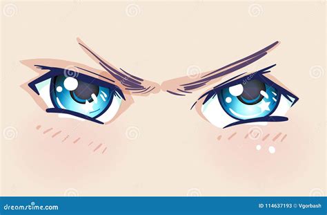 Colorful Beautiful Eyes In Anime Manga Style With Shiny Light Stock