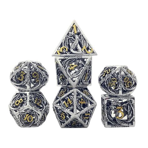 Retro Silver Hollow Metal Dice Set Vintage Dungeons And Dragons Etsy