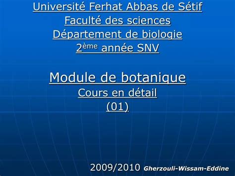 Ppt Universit Ferhat Abbas De S Tif Facult Des Sciences D Partement