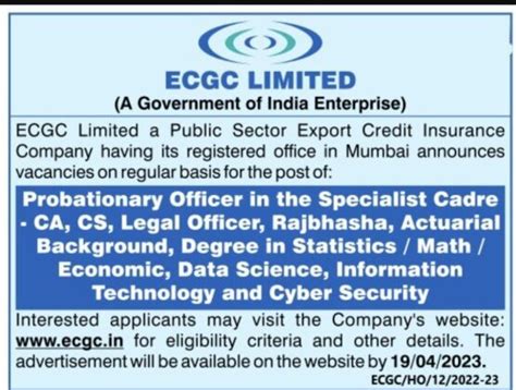 Ecgc Po Recruitment 2023 Online Application Form Open