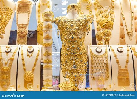 Dubai Gold Souk Market Window With Jewellery Necklaces Bracelets