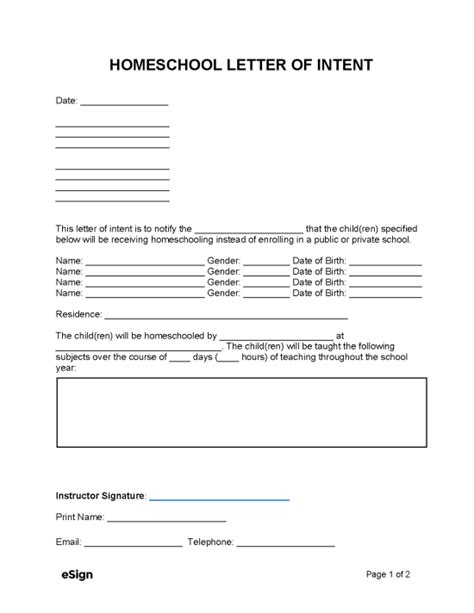 Letter Of Intent To Homeschool Template Ky