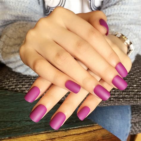 Pcs Matte Dark Purple False Nail Full Acrylic Artificial Nails Tips