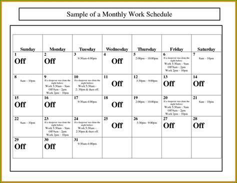 Work Schedule Calendar Template - Template 1 : Resume Examples #mx2WQ6bBY6