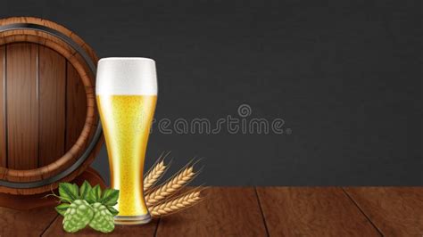 Wooden Cask Beer Glass Ripe Hops And Leaves Stock Vector