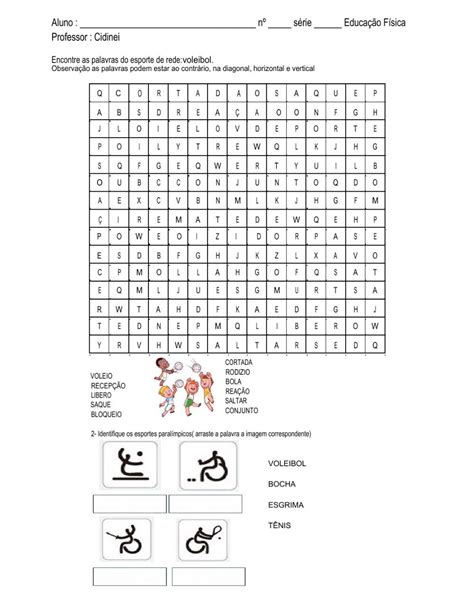 Caça palavras volei e arraste paralimpicos worksheet Cuadernos