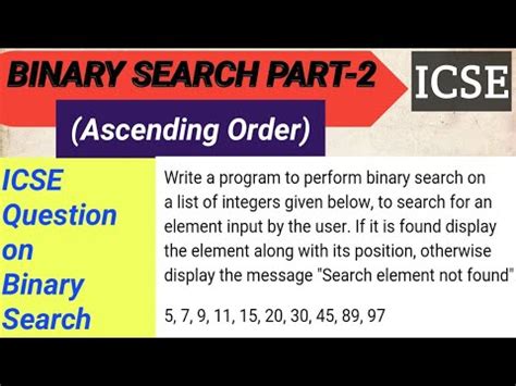 Binary Search Icse Previous Year Question Icse Semester 2 Java