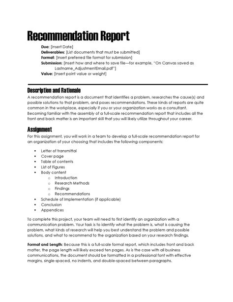 Recommendation Report Template