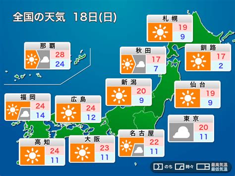 【全国の天気予報】10月18日日 全国的に秋晴れ 関東は回復傾向も雨が残る ウェザーニュース