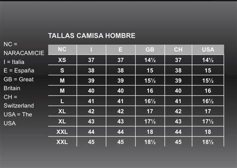 Tabla De Tallas De Camisas Para Hombres Camisas Hombre Vestir