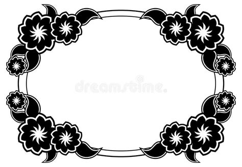 Zwart Wit Rond Kader Met Abstracte Bloemsilhouetten Vector Illustratie