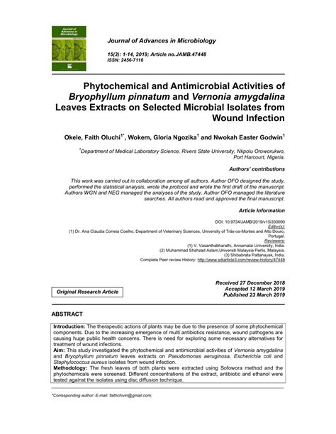 PDF Phytochemical And Antimicrobial Activities Of Bryophyllum