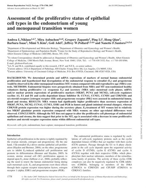 Pdf Assessment Of The Proliferative Status Of Epithelial Cell Types