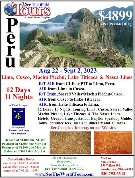 Peru Tour Aug Sept 2023 Flyer