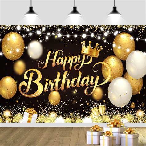 Sendy 7x5ft Happy 60th Birthday Backdrop Black Gold Birthday Photography Background