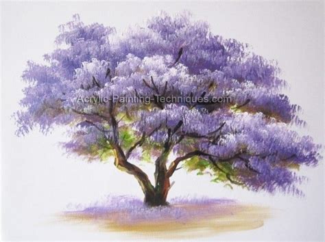 A Painting Of A Tree With Purple Flowers