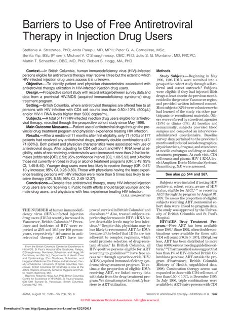 Pdf Barriers To Use Of Free Antiretroviral Therapy In Injection Drug