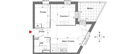 Plan appartement T2 de 47 20 m² neuf résidence Oxygen Rue Emile