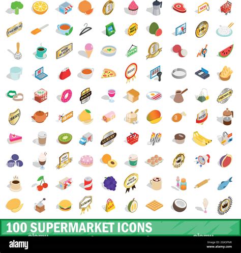 100 Supermarket Icons Set Isometric 3d Style Stock Vector Image And Art