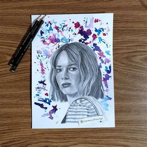 Maya Hawkes Portrait Drawing Using Ecoline Watercolors Stranger Things