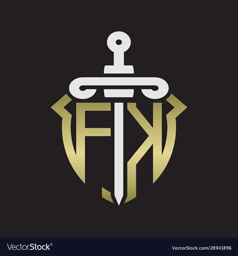 Fk Logo Monogram With Sword And Shield Royalty Free Vector