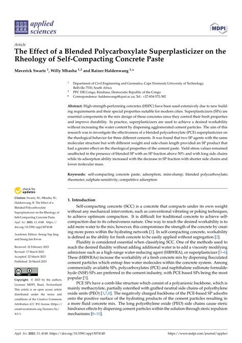 PDF The Effect Of A Blended Polycarboxylate Superplasticizer On The