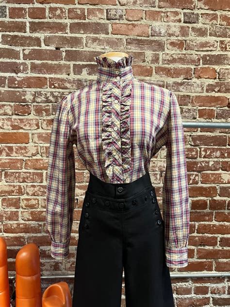 S Plaid Ruffle Victorian Blouse Gem