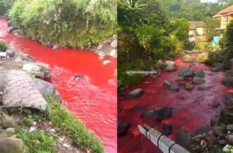 Heboh Penampakan Air Sungai Berubah Warna Jadi Merah Darah Netizen