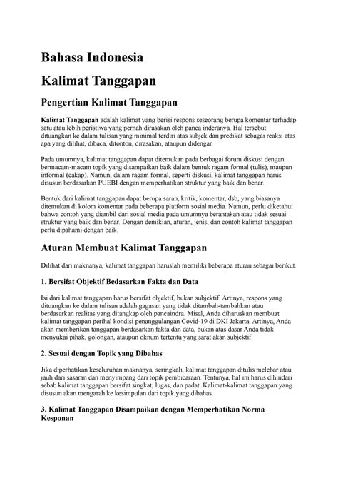 Bahasa Indonesia Kalimat Tanggapan Bahasa Indonesia Kalimat